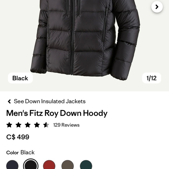 Black Patagonia Fitz Roy Down Hoody - Men’s L - Picture 9 of 9